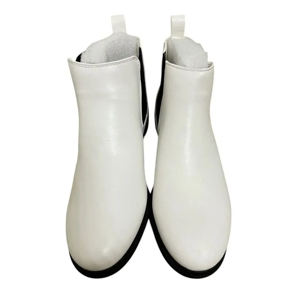 Women’s White Chelsea Boots Size 9 Low Heel Ankle Booties